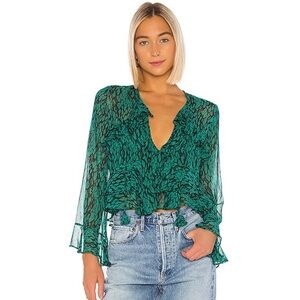 MISA Los Angeles Damaris Semi Sheer Blouse in Emerald Snake - Medium
